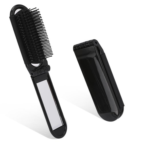 Travel Folding Hair Brush with Mirror,2 Pack Small Foldable Hair Brush Hair Massage Comb Pocket Size Hair Comb mini hair brush Hair Styling Tools Compact Purse Hair Brush for Women and Men
