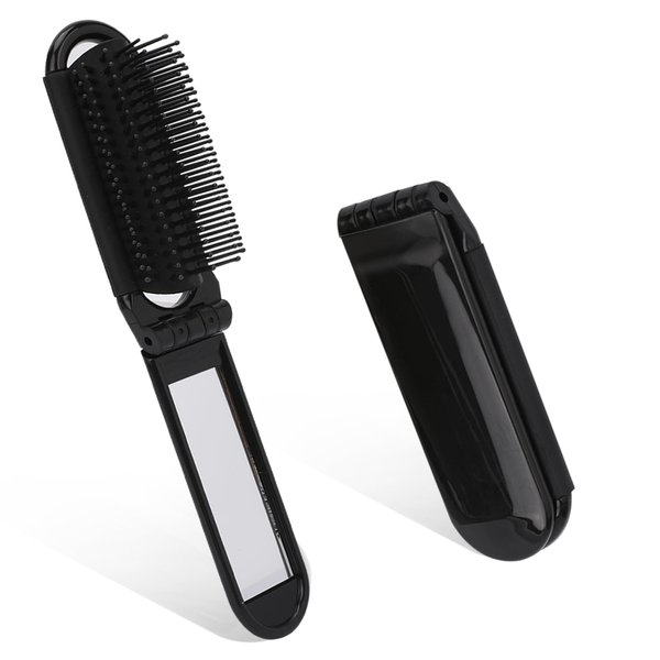 Travel Folding Hair Brush with Mirror,2 Pack Small Foldable Hair Brush Hair Massage Comb Pocket Size Hair Comb mini hair brush Hair Styling Tools Compact Purse Hair Brush for Women and Men