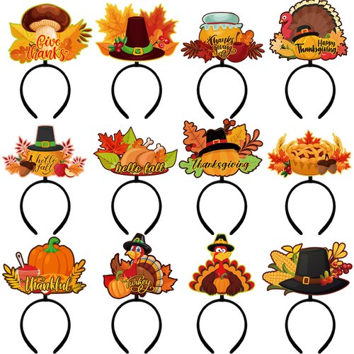 Retrowavy 12 Pcs Thanksgiving Turkey Headband Turkey Drumstick Hairband Holiday Costume Favor for...