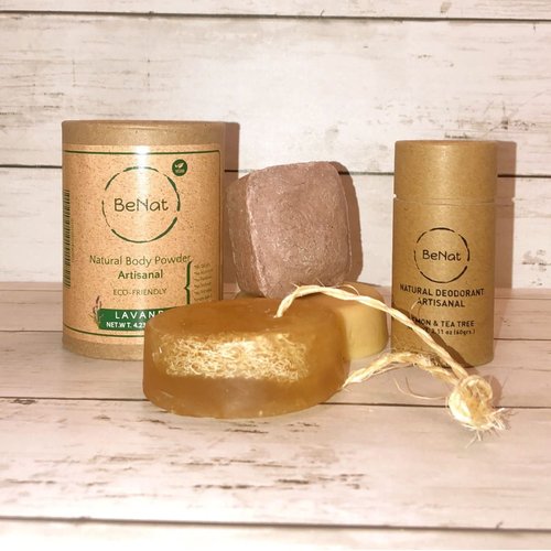 BeNat. All-Natural Personal Care Bundle. 5-Pack. (1) Zero-Waste Deodorant, (1) Eco-Friendly Body Powder, (1) Shampoo Bar, (1) Conditioner Bar, (1) Artisanal Soap Bar