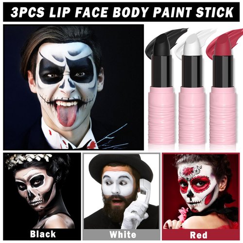 QIUFSSE 3PCS Red White and Black Face Paint Stick,Clown Makeup Kit,Professional Football Softball Baseball Eye Black Stick Cream Blendable Body Face Painting Kit for Adults and Kids