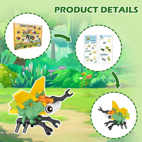 LEBOCADO Mini Building Block Sets Party Favors for Kids Ages 6+, 12 Pack Bug and Insect STEM Building Toys for Goodie Bags Classe Prizes Birthday Boys and Girls