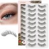 EMEDA False Eyelashes Natural Strips Look Pestañas Postizas Naturales 10 Pairs Invisible Band 3D Demi Wispies 12mm Fake Lashes Small Face Lashes Handmade Clear Band Eye Lashes(005)