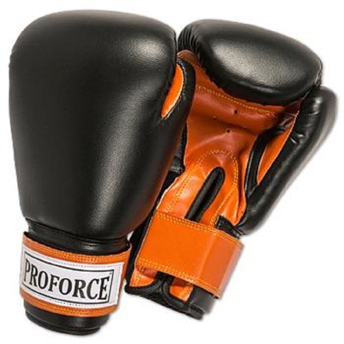 Proforce Leatherette Boxing Gloves with White Palm (Black/Orange, 12 oz.)
