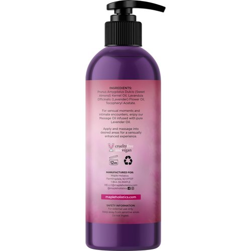 Tempting Lavender Massage Oil for Couples - Aromatherapy Sensual Massage Oil for Date Night with Lavender Essential Oil and Sweet Almond Oil - Vegan Non Staining Non Greasy Smooth Gliding Formula