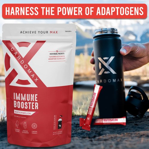 CardoMax Immune Booster Liquid Drink Mix with Gingseng & Vitamin C - Single-Serve Water Flavoring Stick Packets for Immune Support - Watermelon Flavor (15 Count)