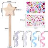 BBTO 24 Pieces Make Your Own Princess Wand Kit Include 2 Wooden Star Wands, 2 Dowels, 4 Satin Ribbons, 2 Gem Stickers, 6 Paints, 2 Paintbrushes, 6 Glitter Glues Pens Fairy Wand Art Craft Kit for Girl