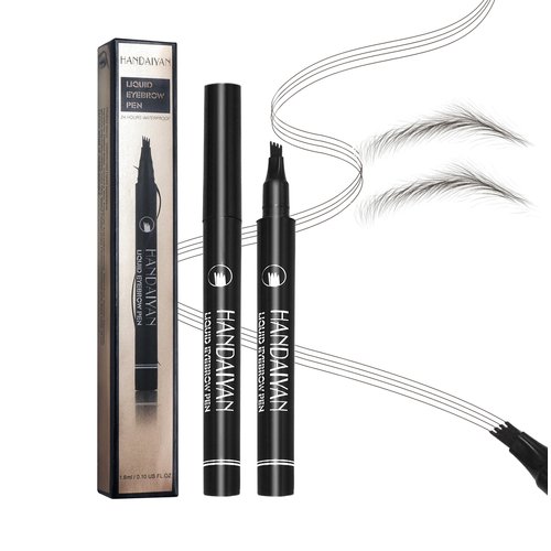 Waterproof Microblading Eyebrow Pen 4 Tip Brow Pencil, Liquid Eyebrow Pencil Eye Brow Contouring Pen for Women, Creates Natural Brows (Dark Brown,#02)