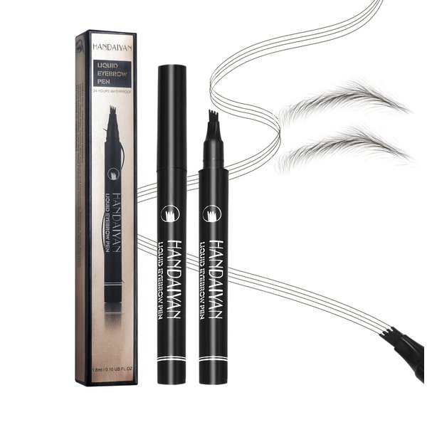Waterproof Microblading Eyebrow Pen 4 Tip Brow Pencil, Liquid Eyebrow Pencil Eye Brow Contouring Pen for Women, Creates Natural Brows (Dark Brown,#02)