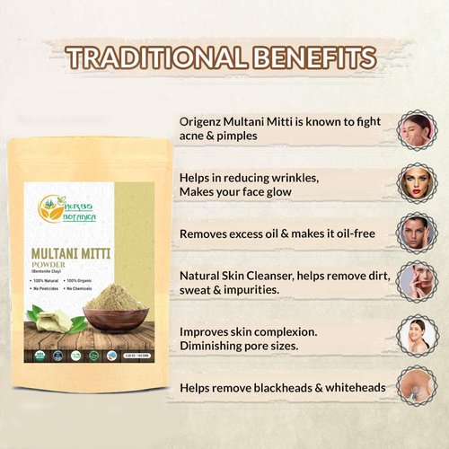 Multani Mitti Earth Clay Bentonite Clay 100% Organic Clay Mask Face Mask Skin Care Indian Healing Kaolin Clay Indian Deep Pure Grade Cleansing Sodium Facial Calcium Natural Green Secret 5.3 Oz