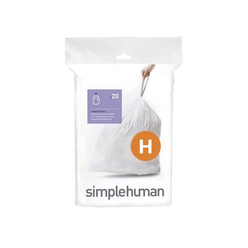 simplehuman Code H Custom Fit Drawstring Trash Bags in Dispenser Packs, 20 Count, 30-35 Liter / 8-9 Gallon, White