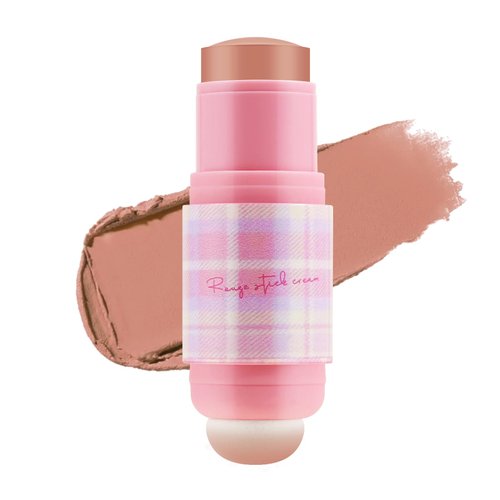 Apooliy Cream Blush Stick with Sponge,Dual-Ended Blush for Cheeks,Long Wear Nude Matte Blusher,Smudge-proof Makeup Stick