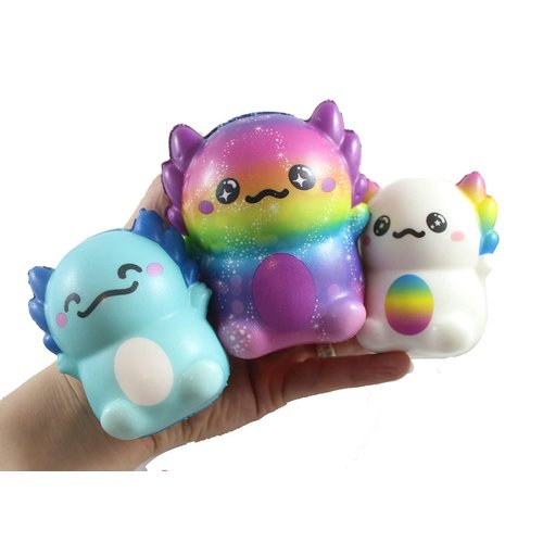 Axolotl Family - Set of 3 Different Sizes Slow Rise Squishy Toys - Memory Foam Party Favors, Fidgets, Prizes, OT (Random Color)