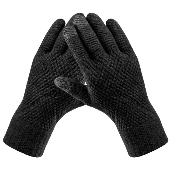 Trifabricy Winter Gloves for Women - Warm Soft Fleece Lined Winter Wool Gloves, Touchscreen Gloves, Elastic Cuff Knit Texting Womens Winter Gloves, Black