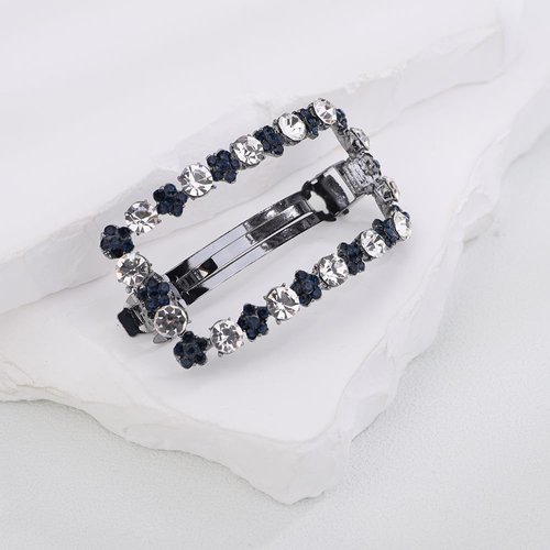 Kercisbeauty Blue Crystal Beads Square Hair Barrettes Small French Hair Clip Women Girls Wedding Bridal Crystal Beads Hair Accessories (Blue)