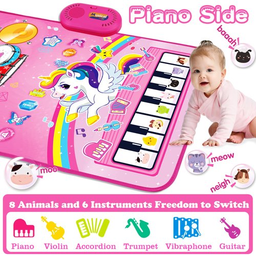 Toys for 1 Year Old Girl Gifts: Baby Music Mat Toddler Toys Age 1-2 - 3 in 1 Piano Drum Animal Touch Unicorn Toys - Infant Musical Toy 12-18 Months Babies Birthday Gifts for 1 2 3 Year Old Boys Girls
