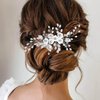 CASOLVX Bride Hair Comb Hair Clips Flower Leaf Headpiece Pearl Wedding Hair Accessories for Brides Bridesmaids Women