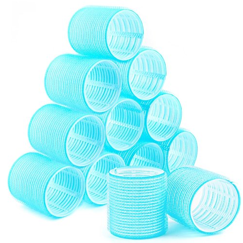 AUEAR, 12 Pack 2.1 Inch Self Grip Hair Rollers Curlers Salon Hair Curler Roller for Medium Hair Bangs Volume DIY Hairstyle Light Blue