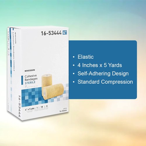 McKesson Cohesive Bandage, Sterile, Self-Adherent Closure, Tan, Latex-Free, 4 in x 5 yds, 1 Count, 1 Roll