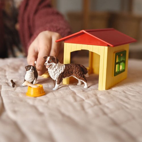 Schleich Farm World 6pc. Dog and Puppy Figurine Playset - Highly Detailed and Durable Dog and Puppy Toy Playset with Dog House, Fun and Educational Play for Boys and Girls, Gift for Kids Ages 3+