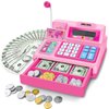 BAODLON Pretend Play Calculator Cash Register - 73 Pcs Pink Toy Cash Register, Microphone, Credit Card and Banking for Kids, Early Math Skills Toys Gifts for 3, 4, 5, 6 7 8+ Years Old Boys Girls