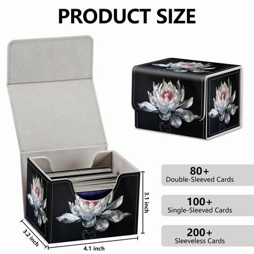Strong Magnet Card Case Deck Box Mtg Card Box Playing Card Box Magic Deck Box Tcg Up to 200 Cards Creative Pattern Trading Card Storage Box for Collectible Card Games, White Lotus Silk Flower