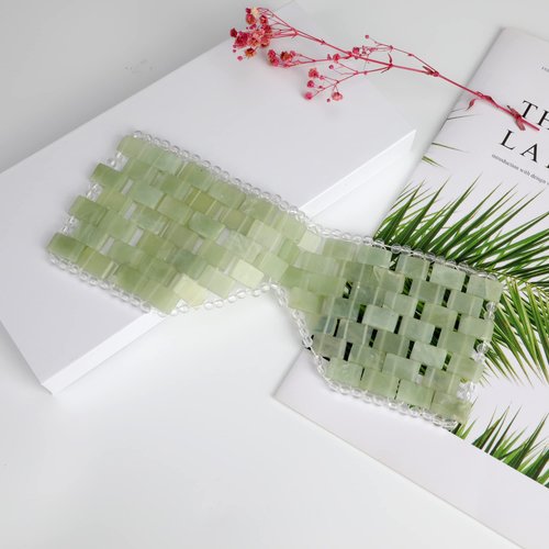 gemshan Jade Eye Mask 100% Natural Real Jade Stone Reusable Eye Mask for Hot & Cold Anti Aging，Headache and Migraine Relief Jade Mask for Women Men (Light green jade)