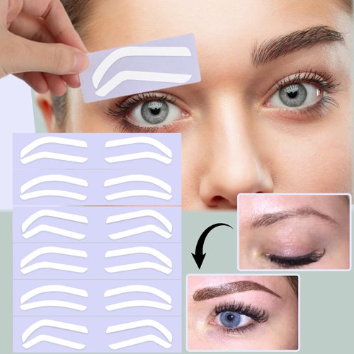 AOZUO 12 Pairs Eyebrow Stencil Stickers, Disposable Airbrush Eyebrow Stencils Shape Tape Brow Mapping Guide Auxiliary Stickers Air Brush Eyebrow Tattoo Template for Tinting Makeup