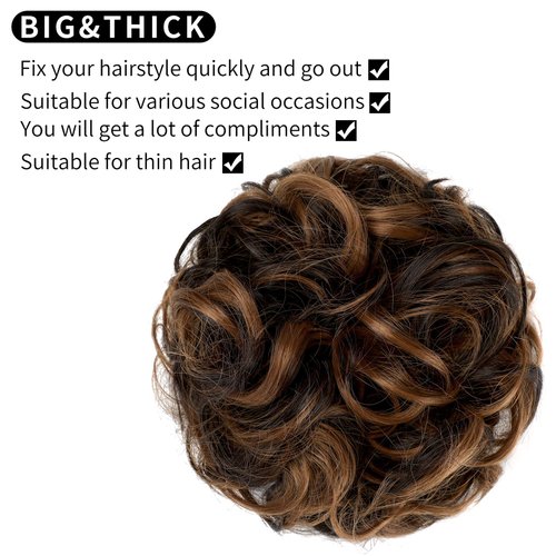Qunlinta Messy Bun Hair Piece Hair Bun Thick Updo Scrunchies Hair Extensions Ponytail Hair Pieces for Women Girls Dark Brown Mix Light Auburn