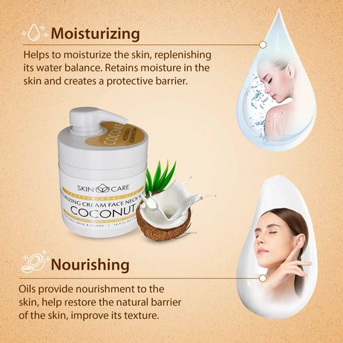 Skin Care 3-in-1 Coconut Oil Moisturizing Cream for Face, Neck and Hands - Delicate and Easily Absorbed Daily Cream for All Skin Types - 16.9 fl. oz.