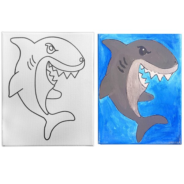 8x10 Pre Drawn Stretched Canvas Painting for Kids | Custom Shark Theme | Birthday Gift Underwater Coloring | Paint party favor | DIY…