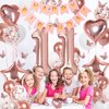 Rose Gold 11th Birthday Decorations for Girl, 11 Year Old Birthday Sign with Happy Birthday Banner, 40In Number 11 Foil Birthday Balloons, Butterfly Decorations, Heart and Star Balloons