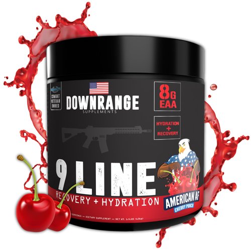 DownRange 9 Line Recovery + Hydration Powder, Electrolytes, Essential Amino Acids & Coconut Water Powder for Muscle Recovery, Energy & Rehydration, 30 Servings (Cherry Punch)