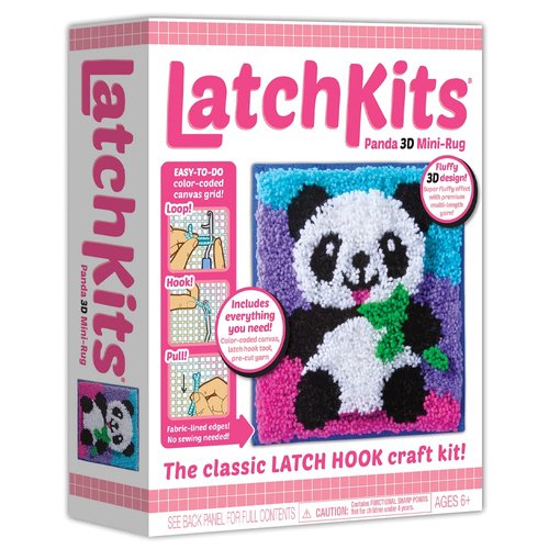 LatchKits — 3D Panda — Classic Latch Hook Craft Activity Kit — Make a Colorful Mini Rug — for Ages 6+