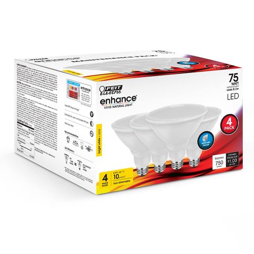 Feit Electric LED PAR38 Bulbs, 75W Equivalent, Non Dimmable, 3000k Bright White, 750 Lumens, 10 Year Lifetime, E26 Base, PAR38 Flood Lights, CRI 90, Damp Rated, 4 Pack, PAR38/930CA10K/MP/4