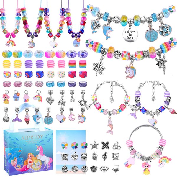 AIPRIDY Charm Bracelet Making Kit,Unicorn Mermaid Crafts Gifts Set Can Inspires Imagination and Creativity,Jewelry Making Kit Perfect Gifts for Girls 5-12 Years Old (84 Pieces)