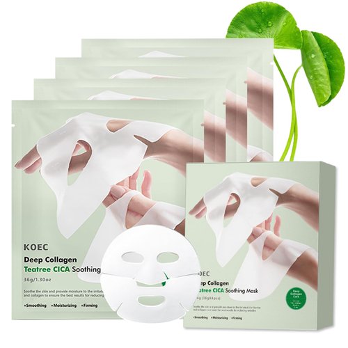 Deep Collagen Overnight Face Mask - Tea Tree CICA Hydrating Overnight Hydrogel Mask, Collagen Overnight Mask Anti Wrinkle Lifting, Collagen Face Mask Improve Elasticity, Firming, Moisturizing 4Pcs