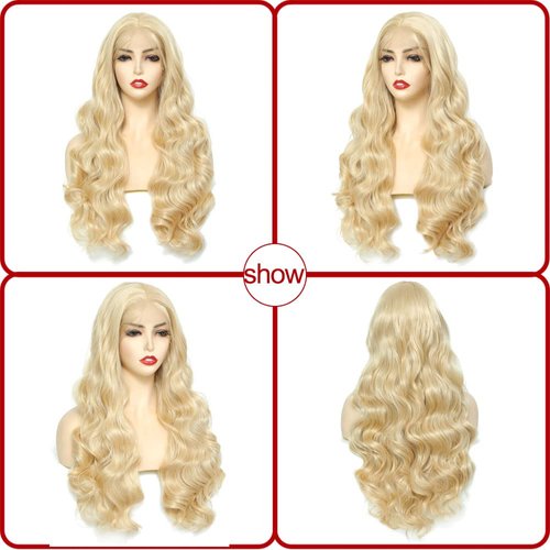 Synthetic Lace Front Wig 613 Blonde Wig Long Body Wave Synthetic Wigs for Women Transparent Lace Wig with Baby Hair 180% Density Daily Wear Wig 30 inch