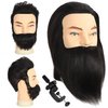 Male Mannequin Head with Beard 100% Human Hair Haircut Manikin Head for Cosmetology Straight Thick Hair Doll Head with Human Hair with Stand Practice Cutting Styling