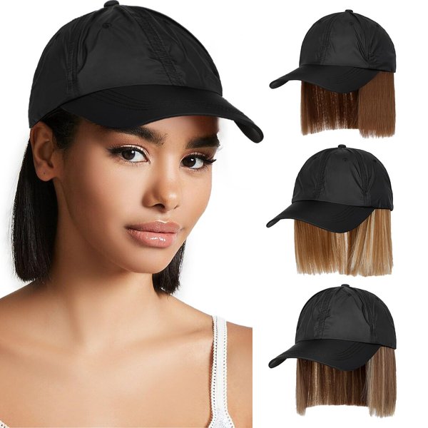 AynnQueen Super Light Wig Quick Drying Baseball Cap with Synthetic Wig Attached 6inch Short Straight Hair UV Protection for Outdoor Sports (Medium Brown)