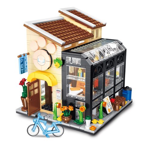 SUNHABI Girls Building Toy Friends Sets for Girls City Book Cafe with Cat Pets House Building Toy...