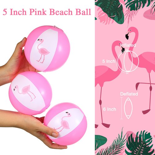 Jexine 24 Pcs Mini Beach Balls Flamingo Party Pack, 5 Inch Inflatable Pink Beach Ball Flamingo Toy in Bulk for Teens Adults Pool Luau Party Supplies Decorations