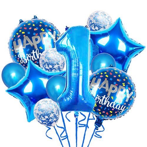 Balloons, 11 pcs Foil Balloons 1 Year Old for 1st Birthday Party Supplies Decoration， Confetti Balloon Kids Party Balloons Birthday Party Supplies 1 Years Old Birthday Balloon for Kids (1th, Blue)