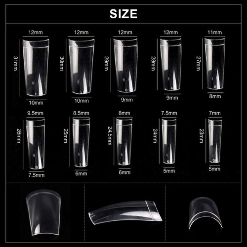 KADS French Nail Tips 500PCS Flake Nails Half Cover 10 Sizes Artificial False Nails Lady French Acrylic with Box for Nail Salon and DIY Nail Art (HC15)