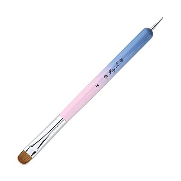 Ivy-L Premium 2 Way French Gel Acrylic Nail Art Kolinsky Brush With Dotting Tool for Professional Manicure Cuticle Clean Up Nail Art Design, Pink Blue Wood Handle (Size 16)