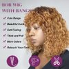 DÉBUT Short Curly Bob Wigs with Bangs 100% Human Hair 10 Inch Water Wave Glueless Wigs Through and Go 150% Density Ombre Honey Blonde Color