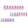 Purple Gradient Press on Nails Medium Length Ballerina Fake Nails Silver Glitter Designs False Nails Full Cover Glue on Nails Coffin Acrylic Artificial Nails for Women Girls Stick on Nails 24Pcs