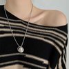 Iaceble Punk Circle Choker Necklace Coin Disc Pendant Necklace Hiphop Open Circle Necklace Long Silver Hollow Circle Necklace Jewelry for Women and Girls