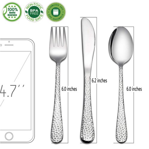 HaWare 9-Piece Toddler Kids Silverware Flatware Set, Stainless Steel Hammered(Adult Look) Preschooler Eating Utensils, Adult Diet Tableware, Includes 3 Spoons 3 Forks 3 Butter Knives, Dishwasher Safe