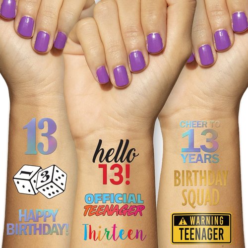 13th Birthday Temporary Tattoos (2 Pages) - Official Teenager Party Supplies, Ideas, Gifts and De...